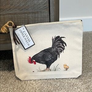 Canvas Zipper Pouch with Rooster Design